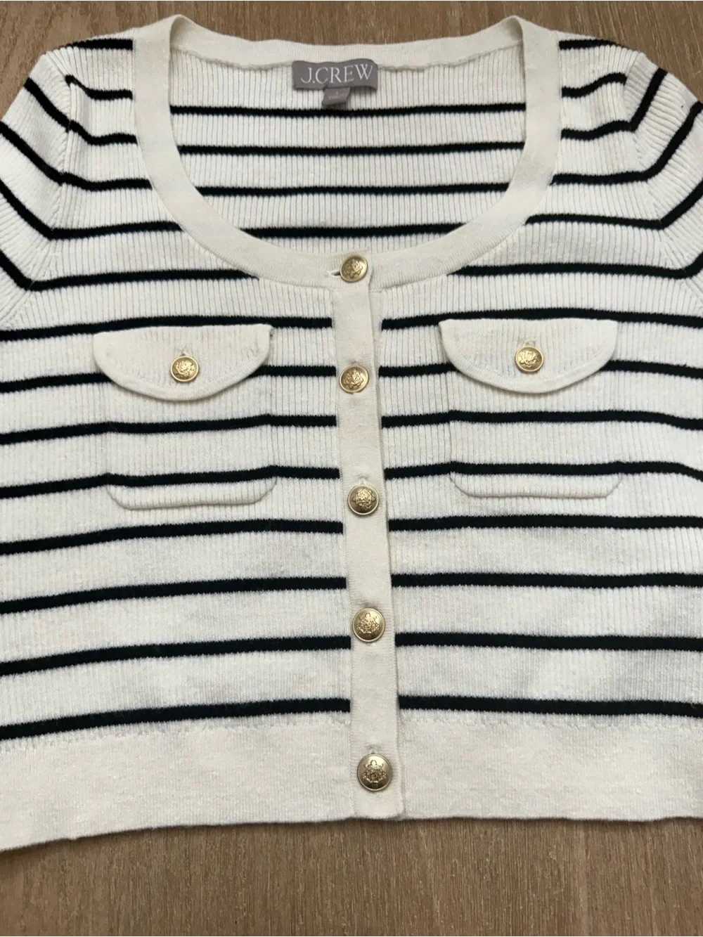 J.Crew Striped Cropped Short-Sleeve Cardigan Sweater Tee – Size small